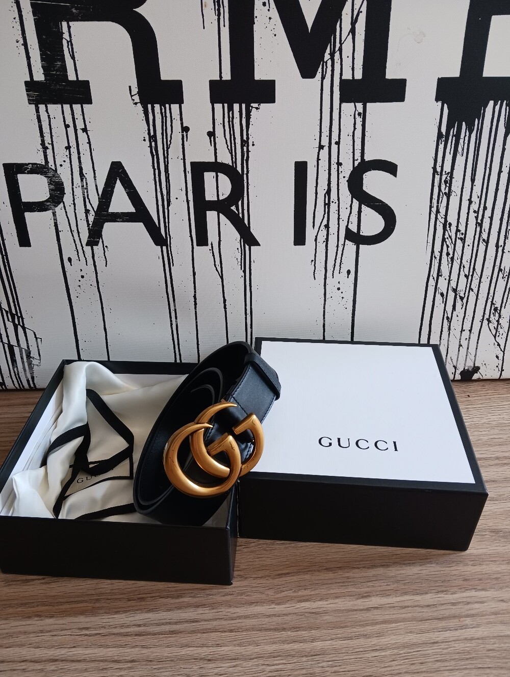 Gucci Black Leather Belt With Double GG Buckle Size 80-32 - Picture 2 of 10